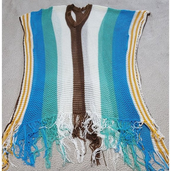 Cupshe Bohemian Striped V-neck Cape Sleeve Fringed Crochet Dress Beach Cover Up - Picture 4 of 10